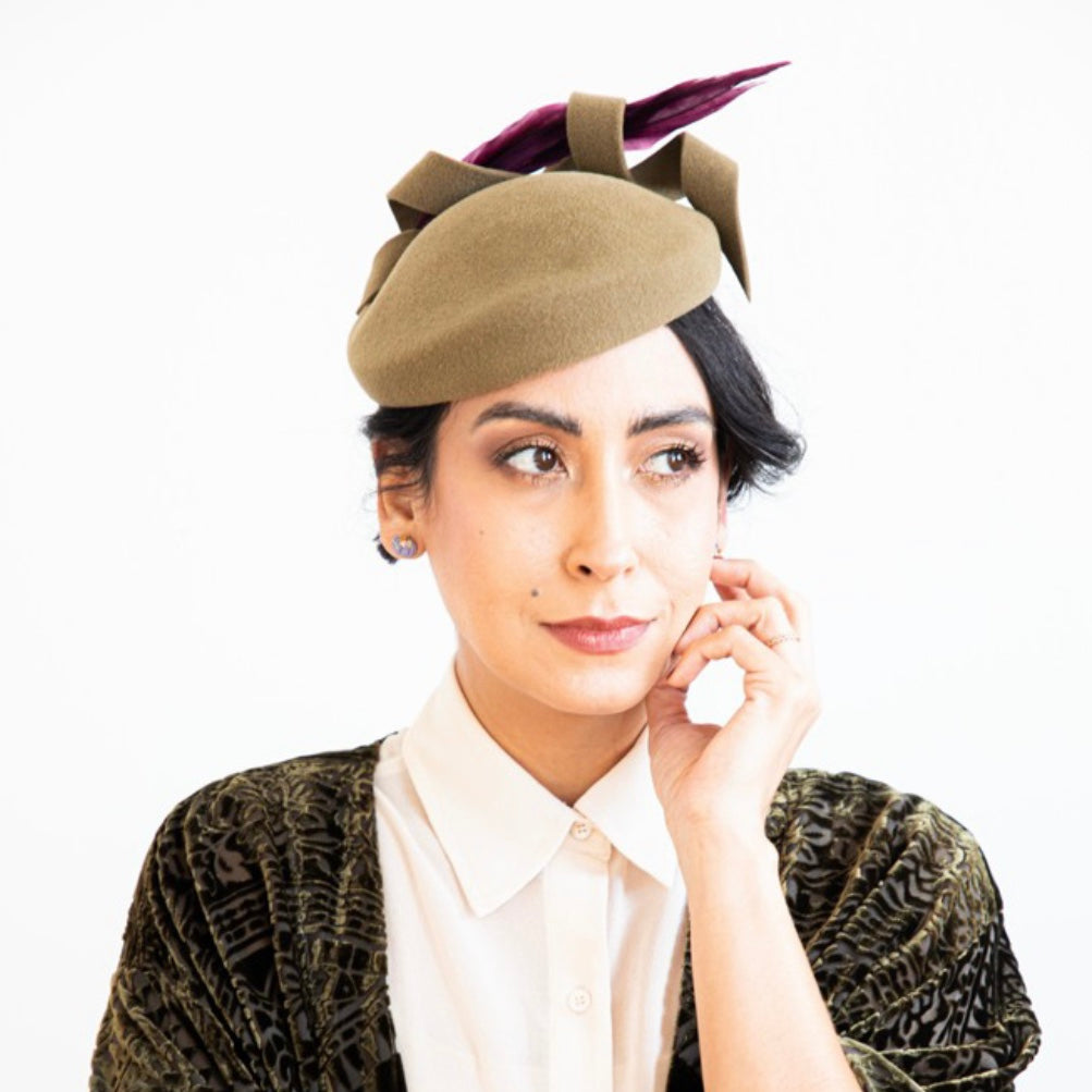Khaki Beret Fascinator