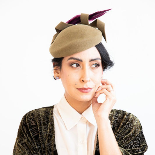 Khaki Beret Fascinator