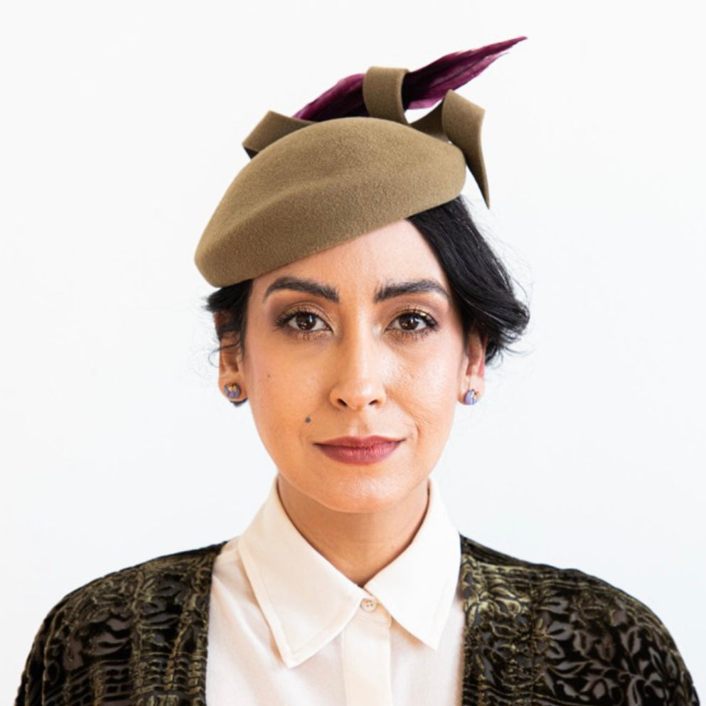 Khaki Beret Fascinator