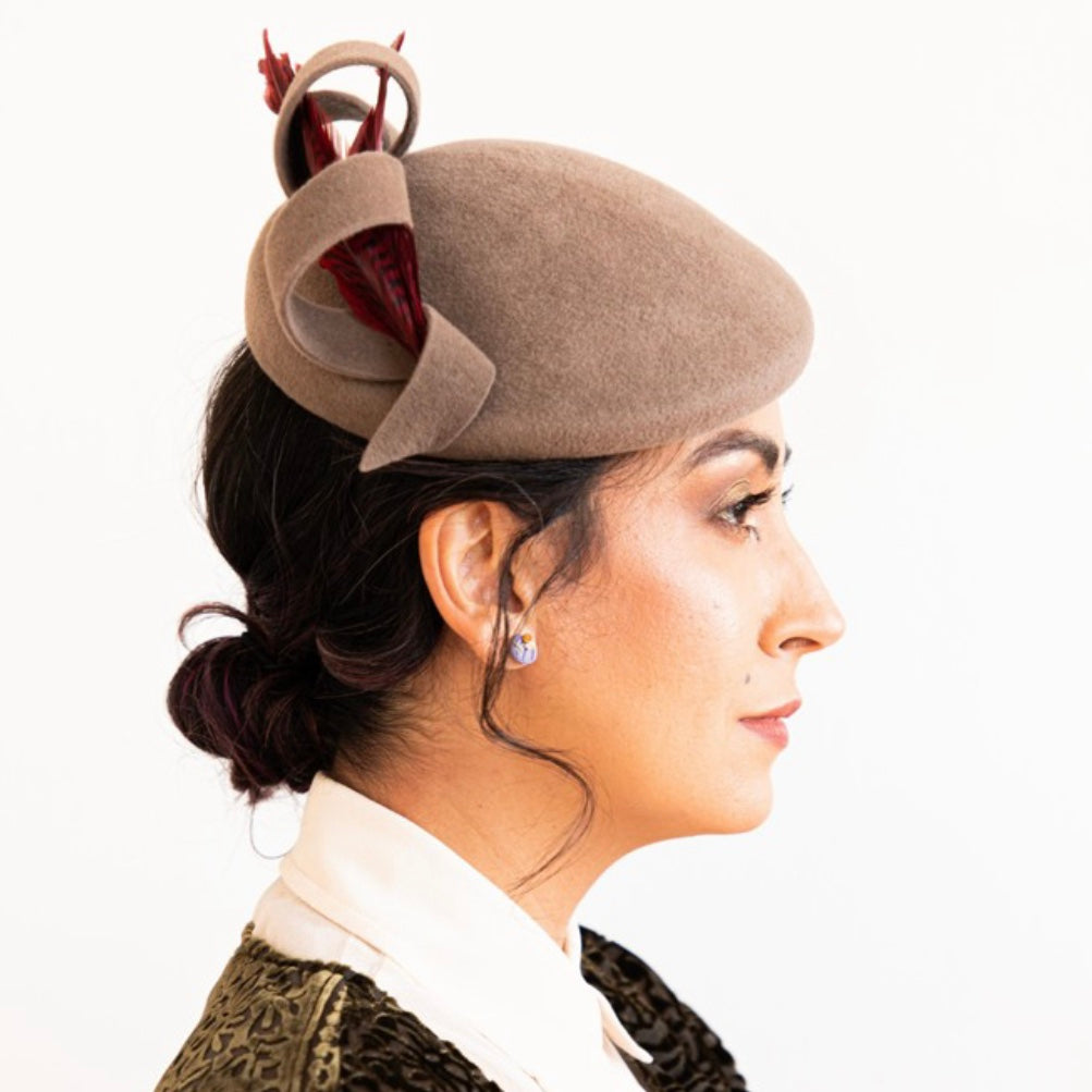 Taupe Beret Fascinator